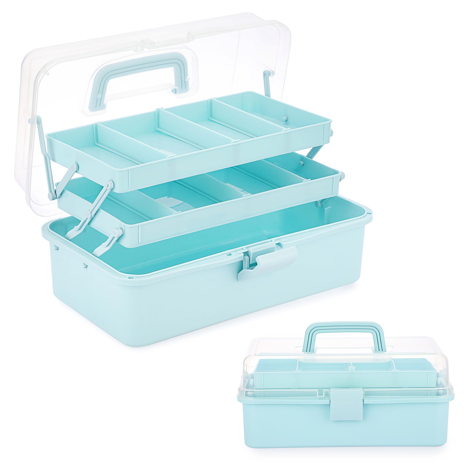 BTSKY 3-Layer Plastic Dividing Storage Box Craft Organizer and Storage | Portable Handled Art Supply Organizer with Adjustable Spacers Multipurpose Home Utility Box for Medicine, Sewing(Pink)