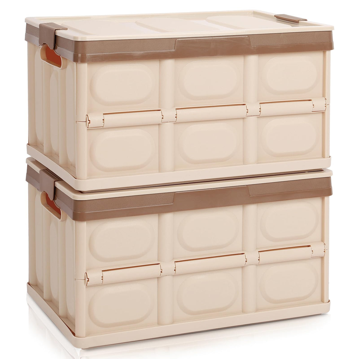 Lidded Storage Bins 2 Pack 30L Collapsible Storage Box Crates Plastic Tote Storage Box Container Stackable Folding Utility Crates for Clothes Books Snack Shoe Bag and Grocery Storage Bin-Green
