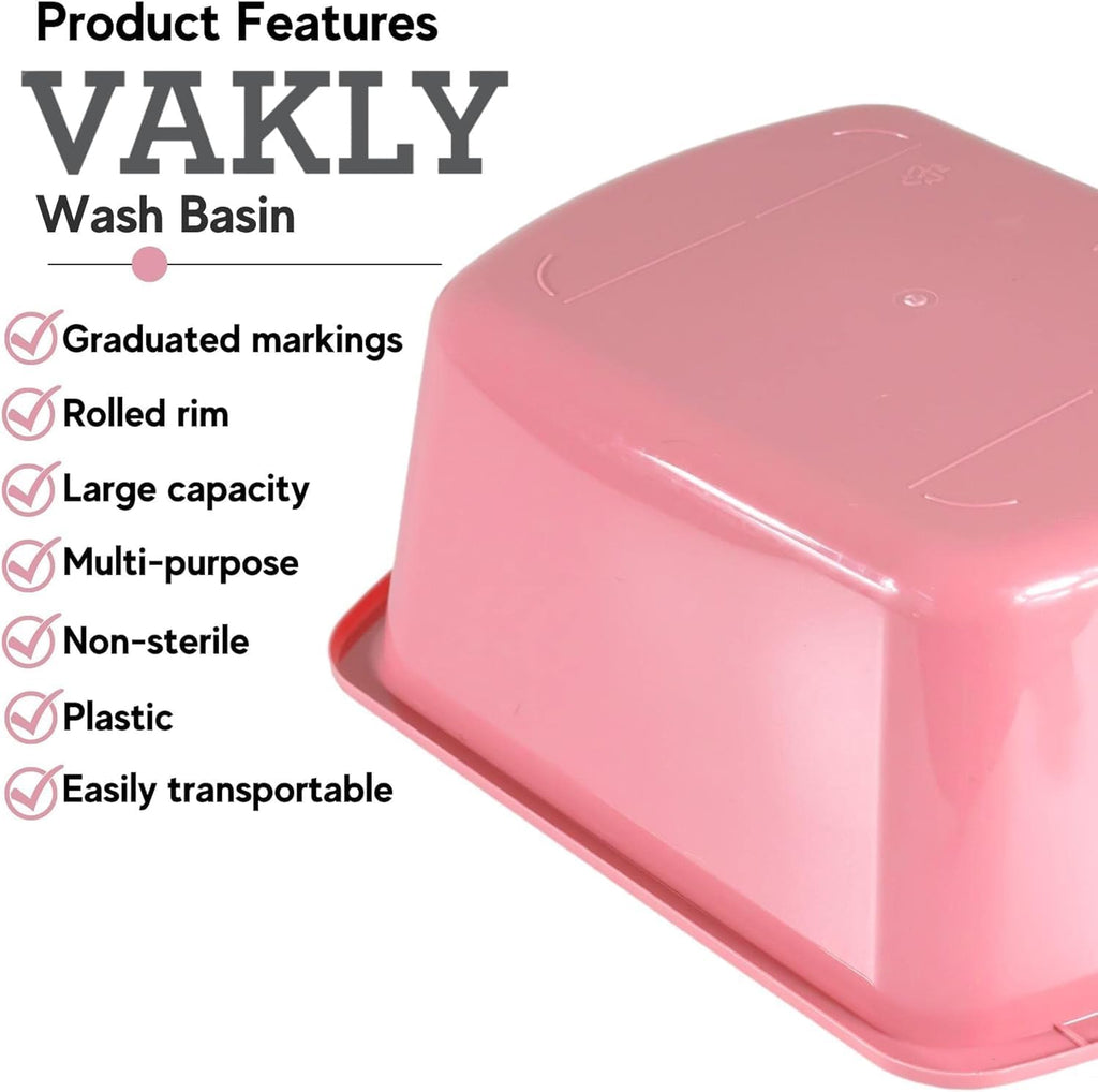 Vakly Plastic Wash Basin, 7 Qt, Rectangular, Graduated, 2 Pack | Hospital bedside soaking tub, Portable washbasin, Washing & cleaning, Foot bath, Face cleansing, Dish washing, Laundry