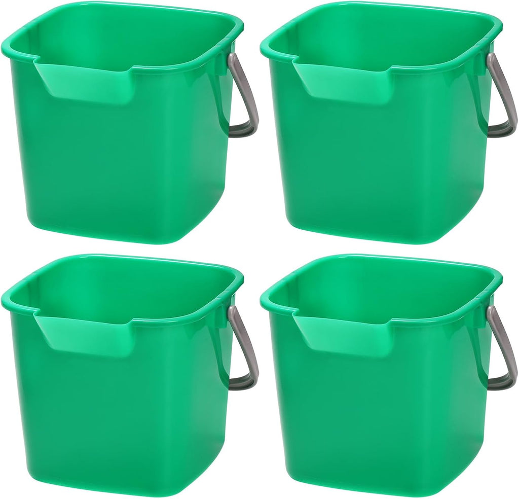 Peohud 4 Pack Sanitizing Buckets, 3 Quart Small Cleaning Buckets, Square Detergent Pail with Spout and Handle, Plastic Utility Bucket for Home Kitchen School Offices Commercial Use, Green