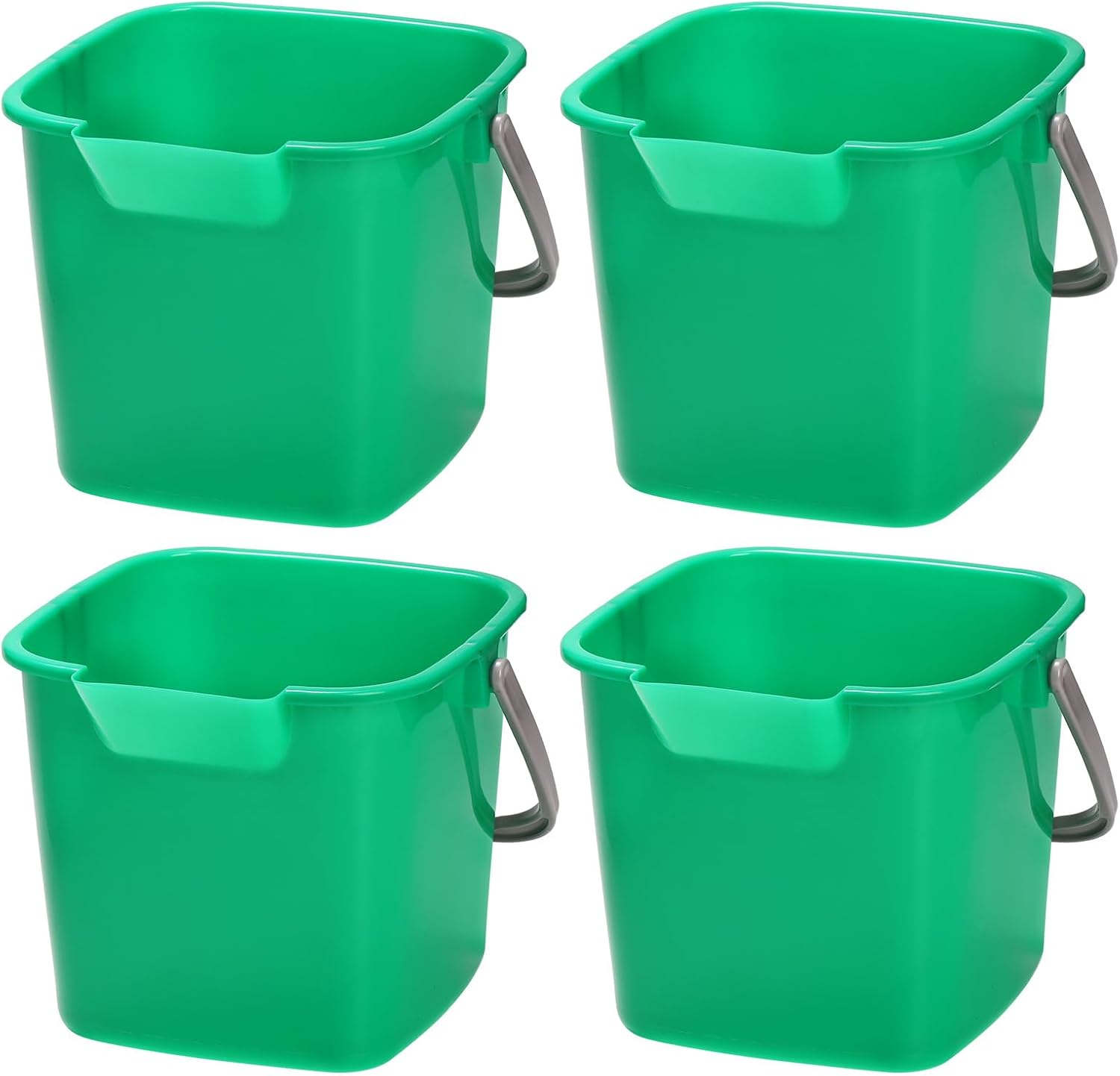 Peohud 4 Pack Sanitizing Buckets, 3 Quart Small Cleaning Buckets, Square Detergent Pail with Spout and Handle, Plastic Utility Bucket for Home Kitchen School Offices Commercial Use, Green