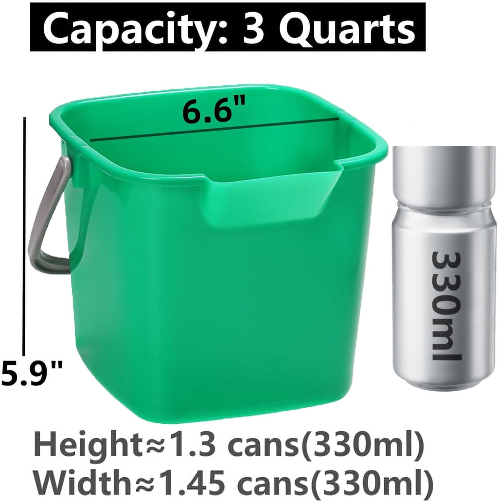Peohud 4 Pack Sanitizing Buckets, 3 Quart Small Cleaning Buckets, Square Detergent Pail with Spout and Handle, Plastic Utility Bucket for Home Kitchen School Offices Commercial Use, Green