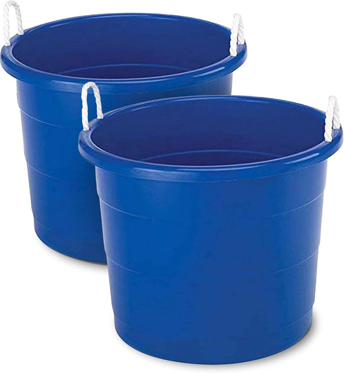 HOMZ Utility Tub, Storage Bucket with Rope Handles, 18 Gal, Blue, 2 Pack | Portable Plastic Container, Indoor and Outdoor Bucket for Kitchen, Laundry, Garden, Bathroom, and Garage Organization