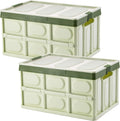 Lidded Storage Bins 2 Pack 30L Collapsible Storage Box Crates Plastic Tote Storage Box Container Stackable Folding Utility Crates for Clothes Books Snack Shoe Bag and Grocery Storage Bin-Green