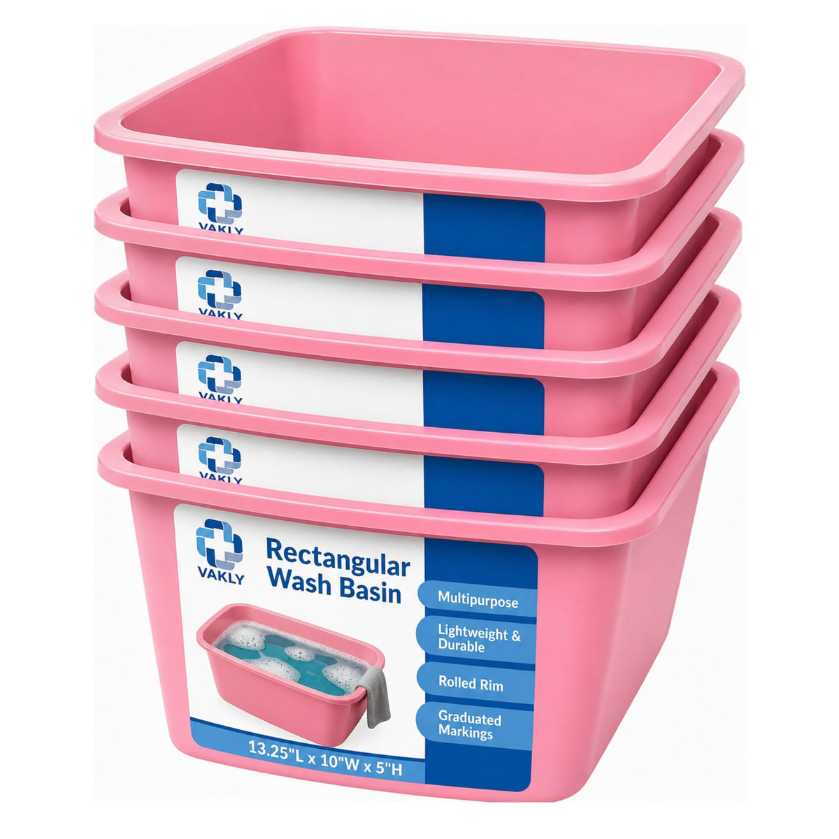 Vakly Plastic Wash Basin, 7 Qt, Rectangular, Graduated, 2 Pack | Hospital bedside soaking tub, Portable washbasin, Washing & cleaning, Foot bath, Face cleansing, Dish washing, Laundry