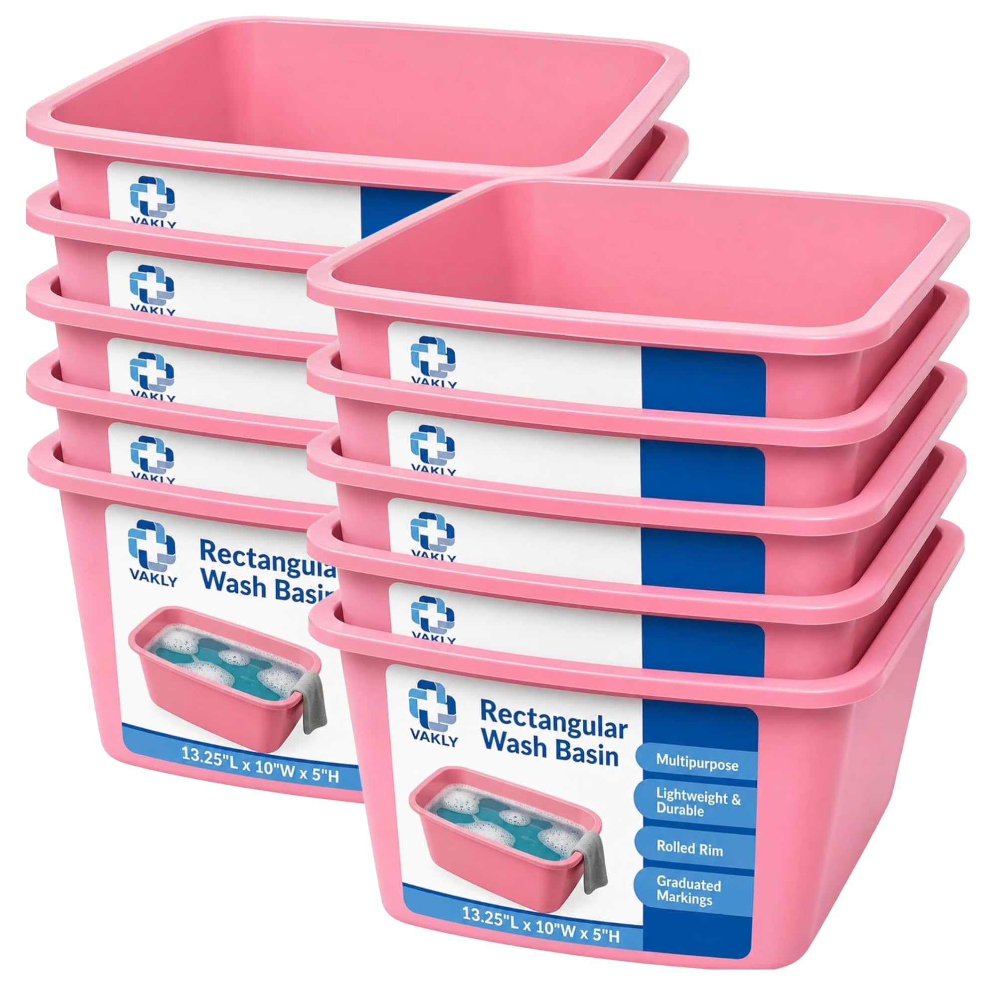 Vakly Plastic Wash Basin, 7 Qt, Rectangular, Graduated, 2 Pack | Hospital bedside soaking tub, Portable washbasin, Washing & cleaning, Foot bath, Face cleansing, Dish washing, Laundry