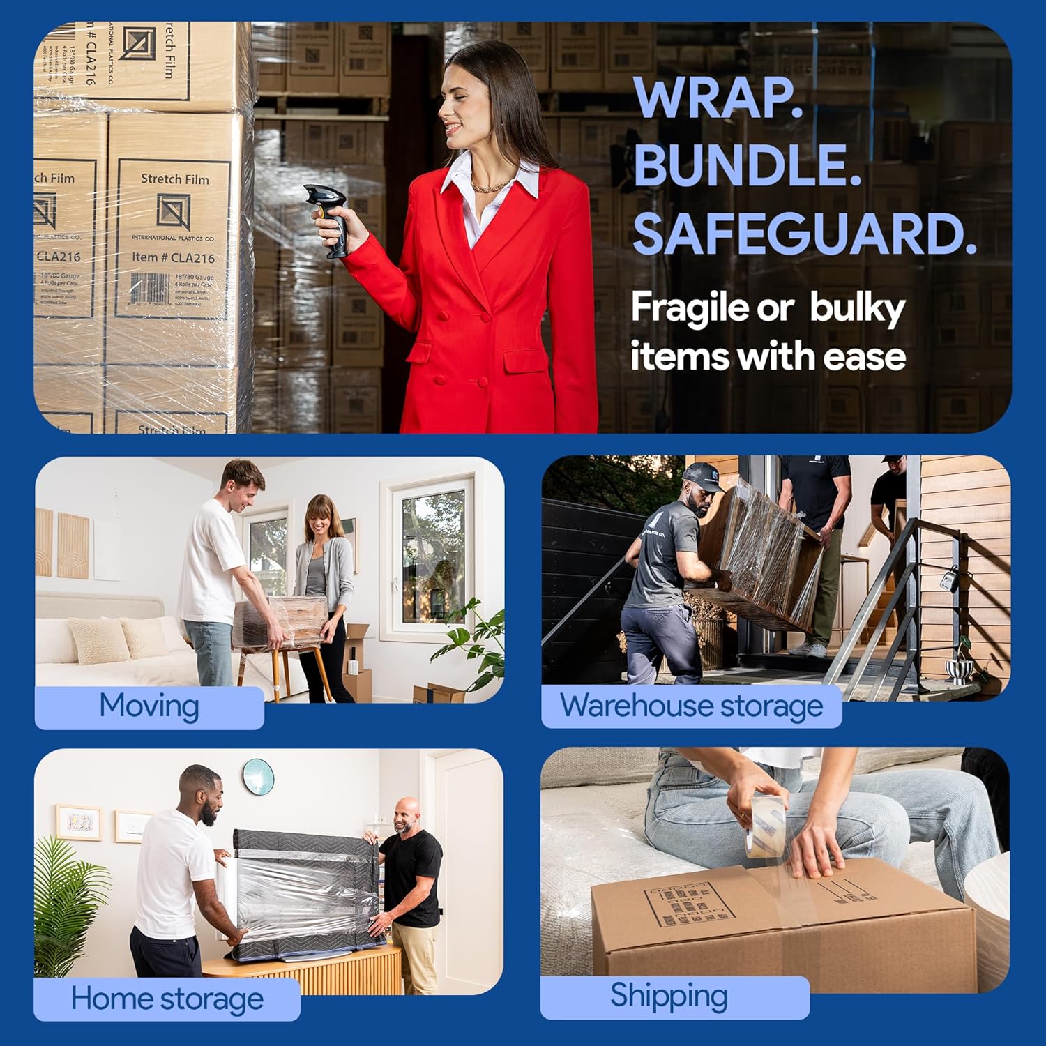 International Plastics Co. 18" Plastic Stretch Film Wrap 1200 feet 500% Stretch Ability | 500% Stretch Ability for Packing Moving Packaging Heavy Duty Shrink (Clear)
