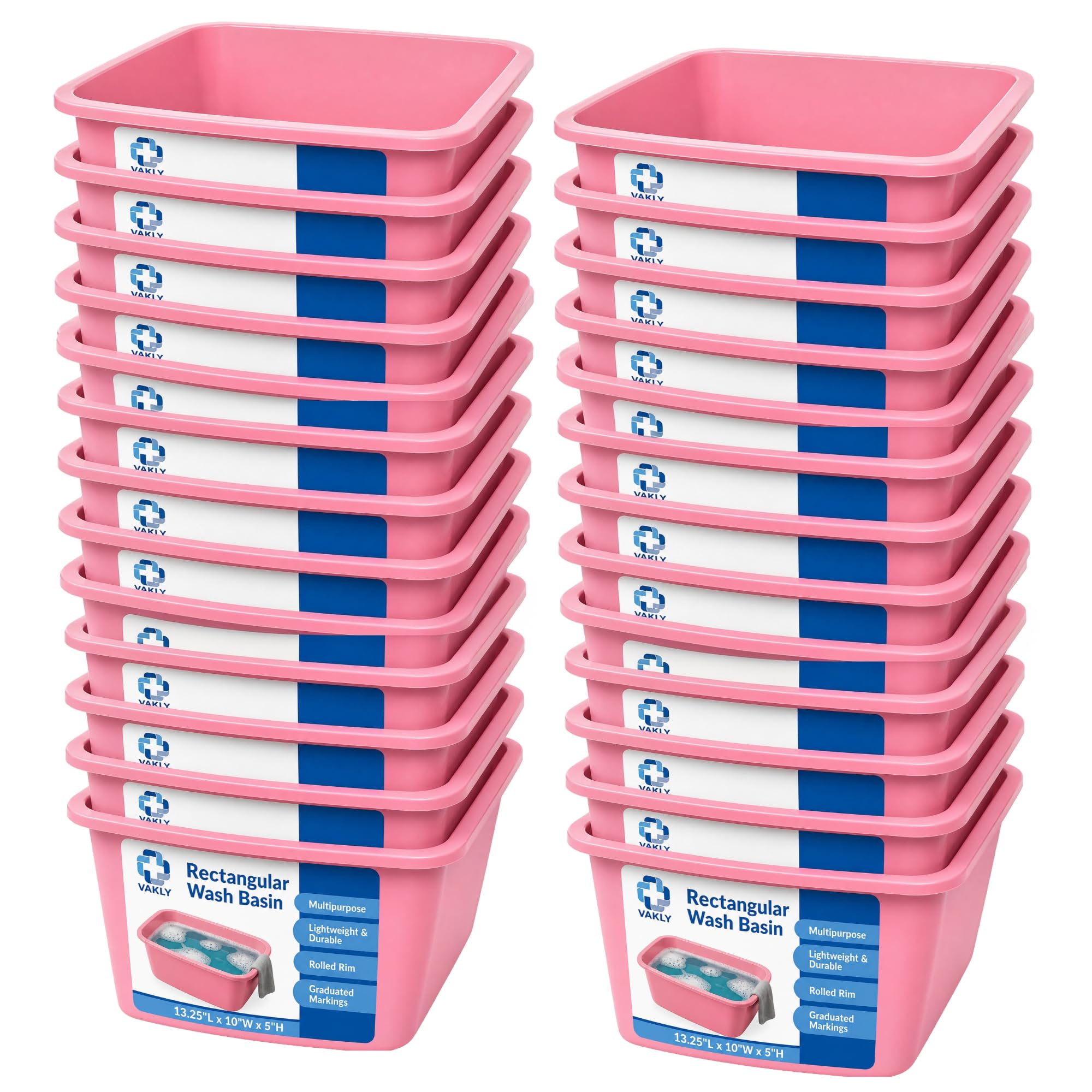 Vakly Plastic Wash Basin, 7 Qt, Rectangular, Graduated, 2 Pack | Hospital bedside soaking tub, Portable washbasin, Washing & cleaning, Foot bath, Face cleansing, Dish washing, Laundry